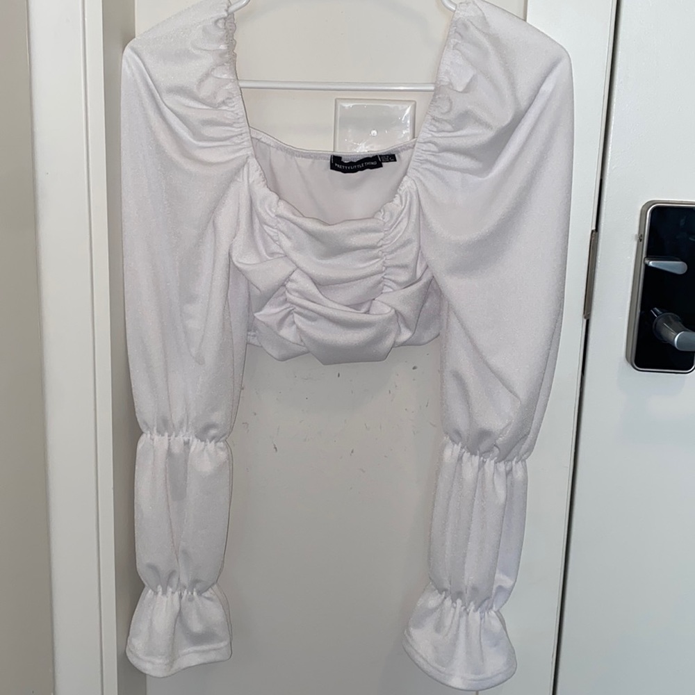 White PrettyLittleThing ruffle crop top US size 4